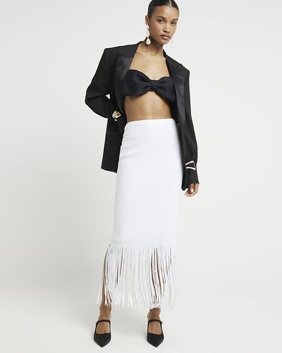 River Island White Sequin Fringe Midi Skirt