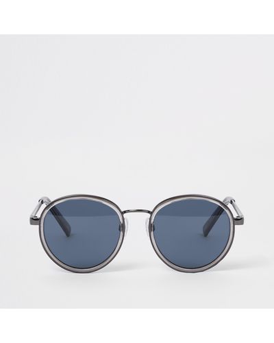 River Island Blue Lens Round Sunglasses - Grey