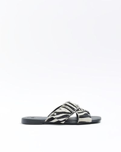 River Island Animal Print Flat Sandals - White