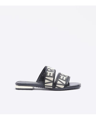 River Island Black Ri Monogram Sliders - White