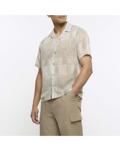 River Island Beige Regular Fit Sheer Abstract Shirt - Natural