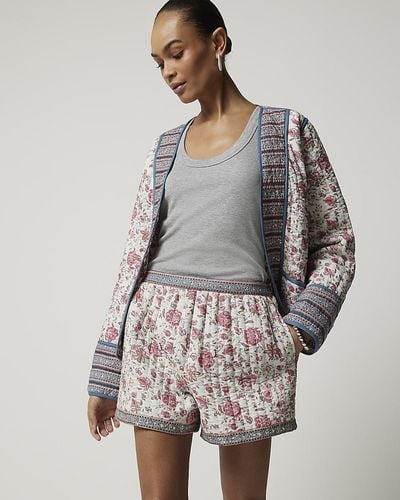 River Island Pink Quilted Floral Shorts - Gray