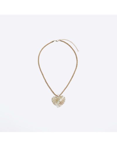 River Island Amber Glass Heart Necklace - Metallic