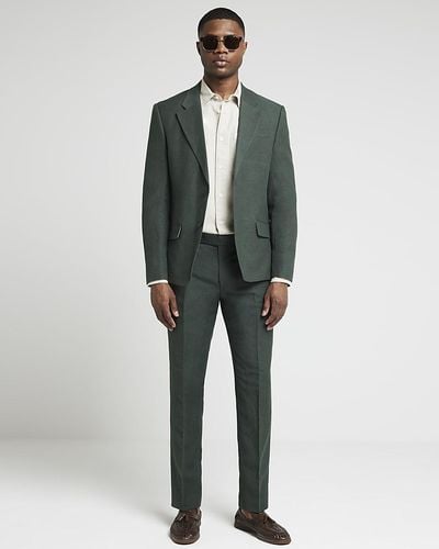 River Island Linen Blend Suit Jacket - Green