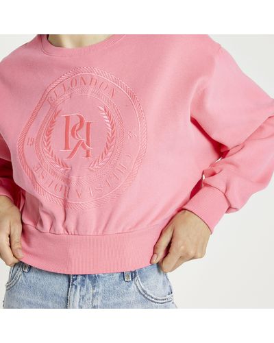River Island Pink Ri Embroidered Cropped Sweatshirt