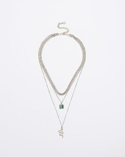 River Island Multi Chain Pendant Necklace - White