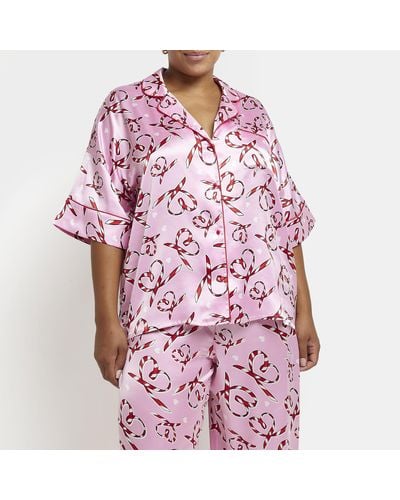 River Island Plus Pink Satin Pyjama Top