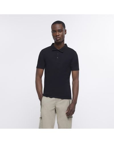River Island Black Muscle Fit Short Sleeve Polo Shirt