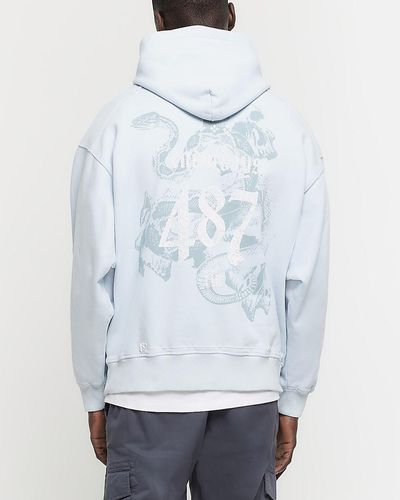 River Island Blue Regular Fit Snake Graphic Hoodie