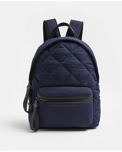 River Island Navy Nylon Weave Puffer Backpack - Blue