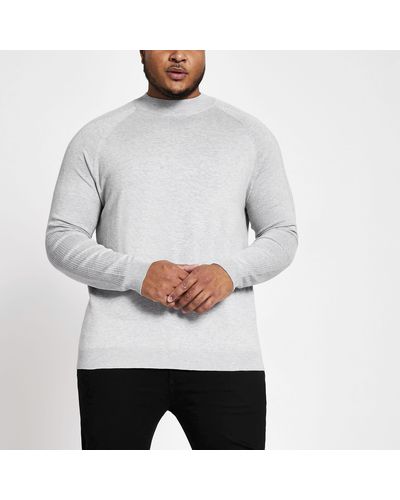 River Island Big And Tall Turtle Neck Slim Fit Sweater - Grey