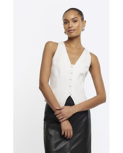 River Island White Button Front Waistcoat