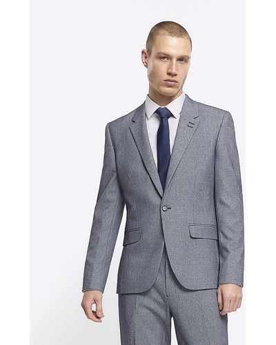 River Island Skinny Fit Dogtooth Suit Jacket - Blue