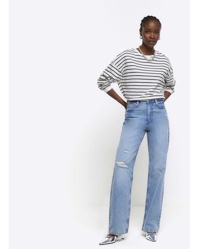 River Island Blue High Waisted Relaxed Straight Fit Jeans
