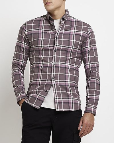 River Island Purple Muscle Fit Check Shirt