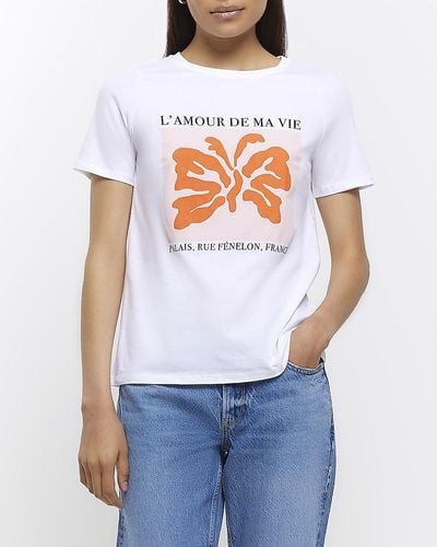 River Island Butterfly Short Sleeve T-shirt - White