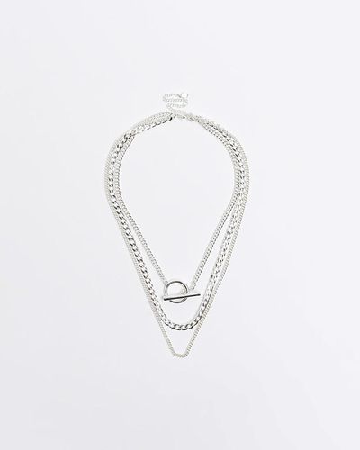 River Island Silver Chain Link Multirow Necklace - White