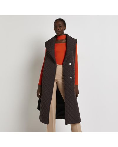River Island Brown Quilted Longline Gilet