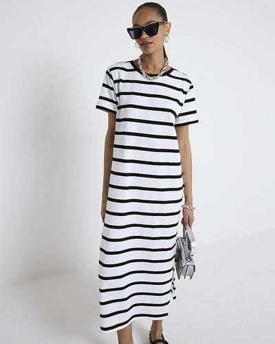 River Island Stripe T-shirt Midi Dress - White