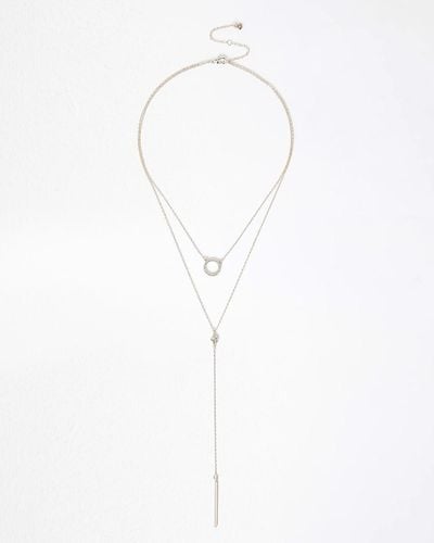 River Island Rose Diamante Multirow Necklace - White