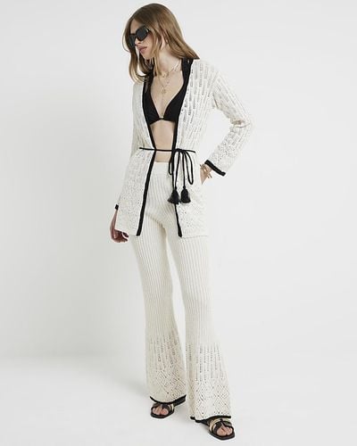 River Island Belted Crochet Cardigan - White