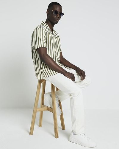 River Island Khaki Regular Fit Seersucker Stripe Shirt - White