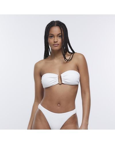 River Island White Textured Bandeau Bikini Top