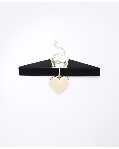 River Island Black Velvet Heart Necklace