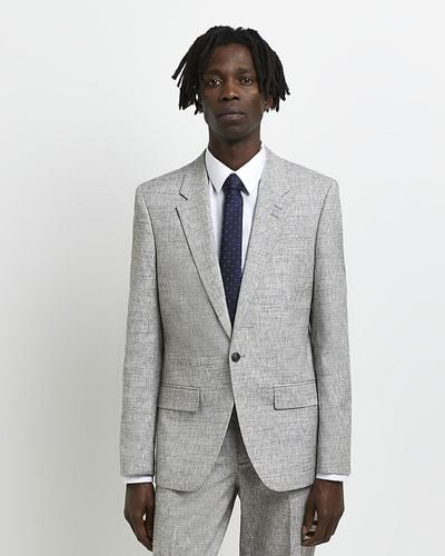 River Island Textured Suit Jacket - Grey