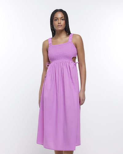 River Island Pink Shirred Maxi Dress - Purple