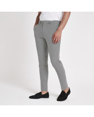 River Island Dogtooth Super Skinny Smart Pants - Grey