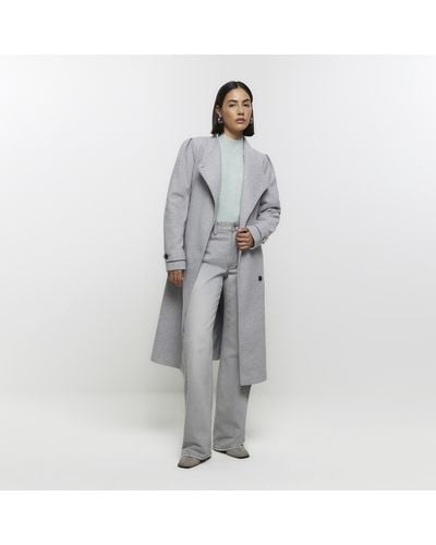 River Island Grey Belted Wrap Coat