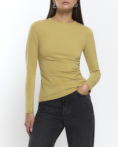 River Island Ruched Long Sleeve Top - Yellow