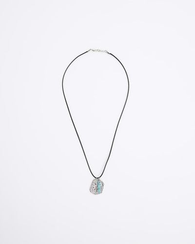 River Island Silver Colour Charm Necklace - Blue