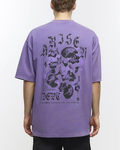 River Island Washed Oversized Skull Graphic T-shirt - Purple