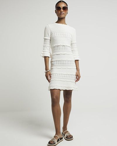 River Island White Crochet Frill Bodycon Mini Dress