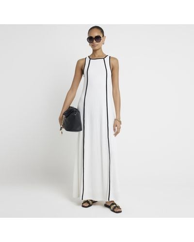 River Island White Ribbed Taped Swing Maxi Dress