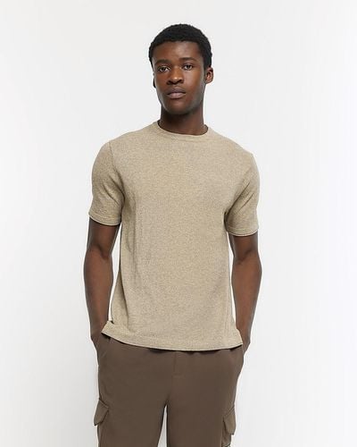 River Island Brown Slim Fit Knit T-shirt - Natural