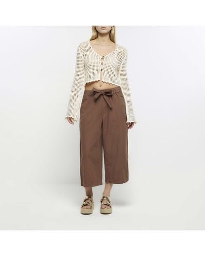 River Island Cropped Wide Leg Culottes - Natural