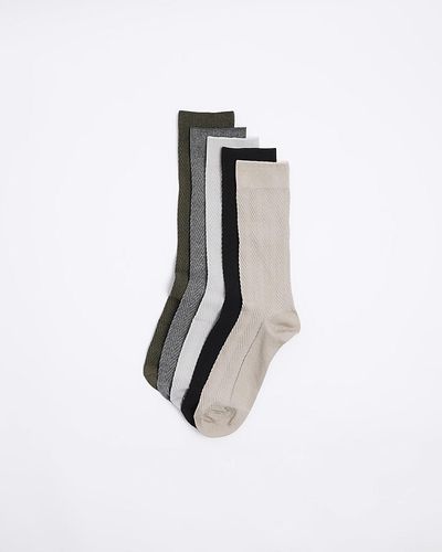 River Island 5pk Khaki Ankle Socks - White