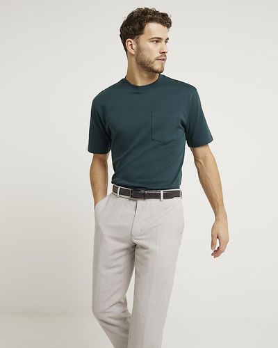 River Island Green Slim Fit Mercerised Cotton T-shirt - Blue