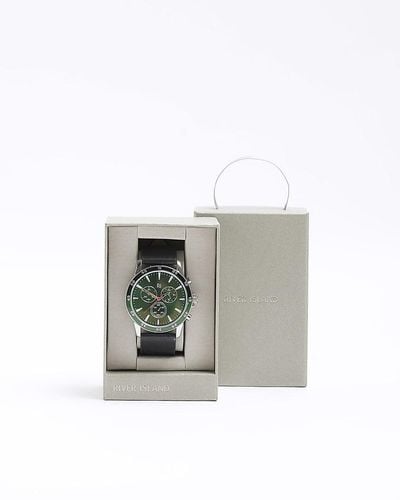 River Island Green Leather Strap Watch - White