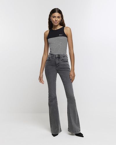 River Island High Waisted Tummy Hold Flared Jeans - White