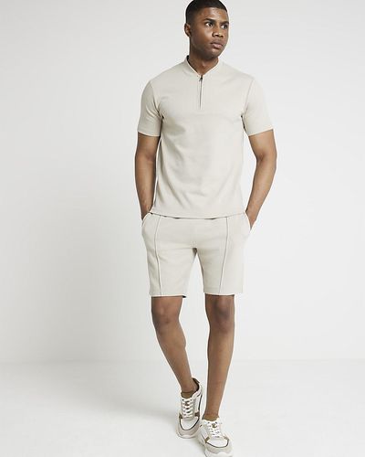 River Island Beige Slim Fit Textured Shorts - White