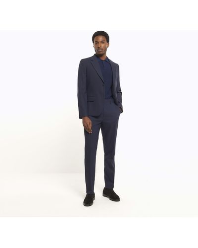 River Island Navy Skinny Fit Suit Trousers - Blue