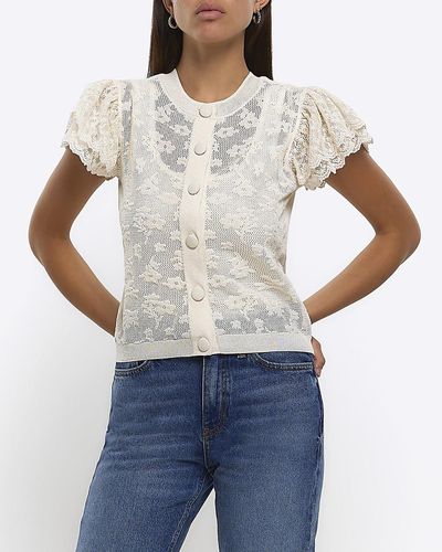 River Island Lace Frill Sleeve Blouse - White