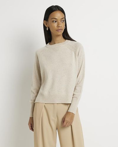 River Island Cream Cashmere Long Sleeve Sweater - Natural