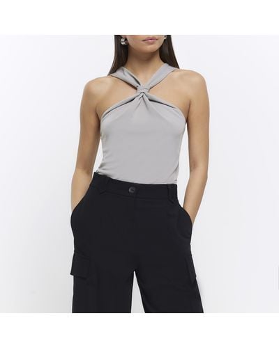 River Island Grey Knot Front Cami Top - Blue