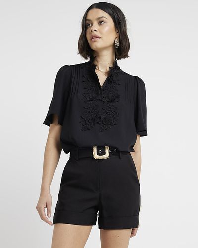 River Island Black Embroidered Floral Blouse