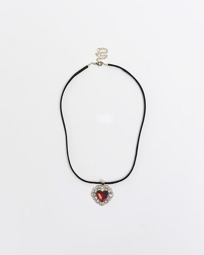 River Island Red Heart Cord Necklace - White